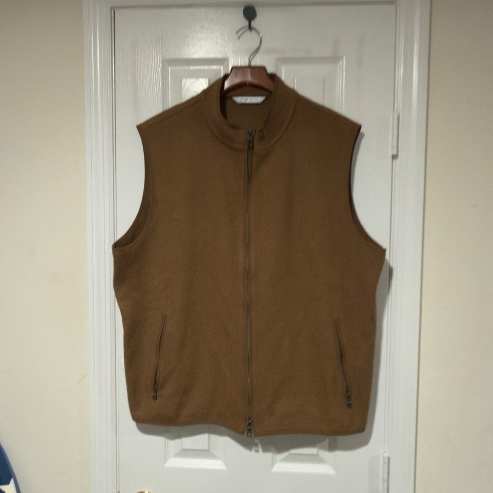 Peter Millar Men's XL 100% Wool Full Zip Vest Brown Camel